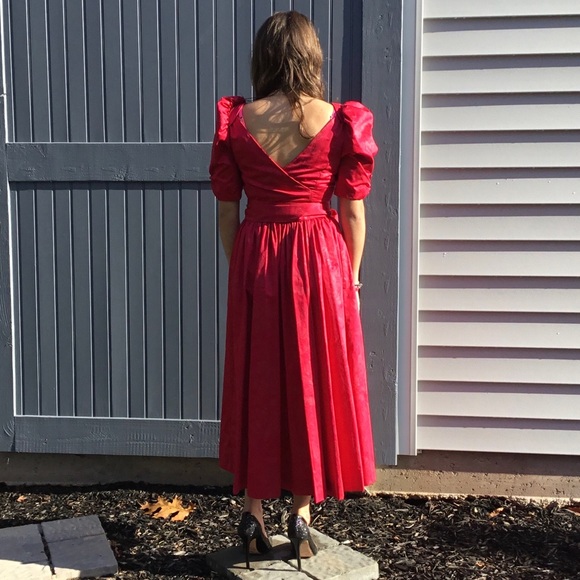 Vintage Laura Ashley Pink Metallic Floral Print Cottage-core Puff Sleeve Dress - Picture 5 of 16